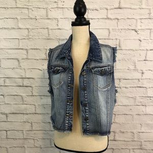 Angel Kiss 2x denim cutoff sleeve vest